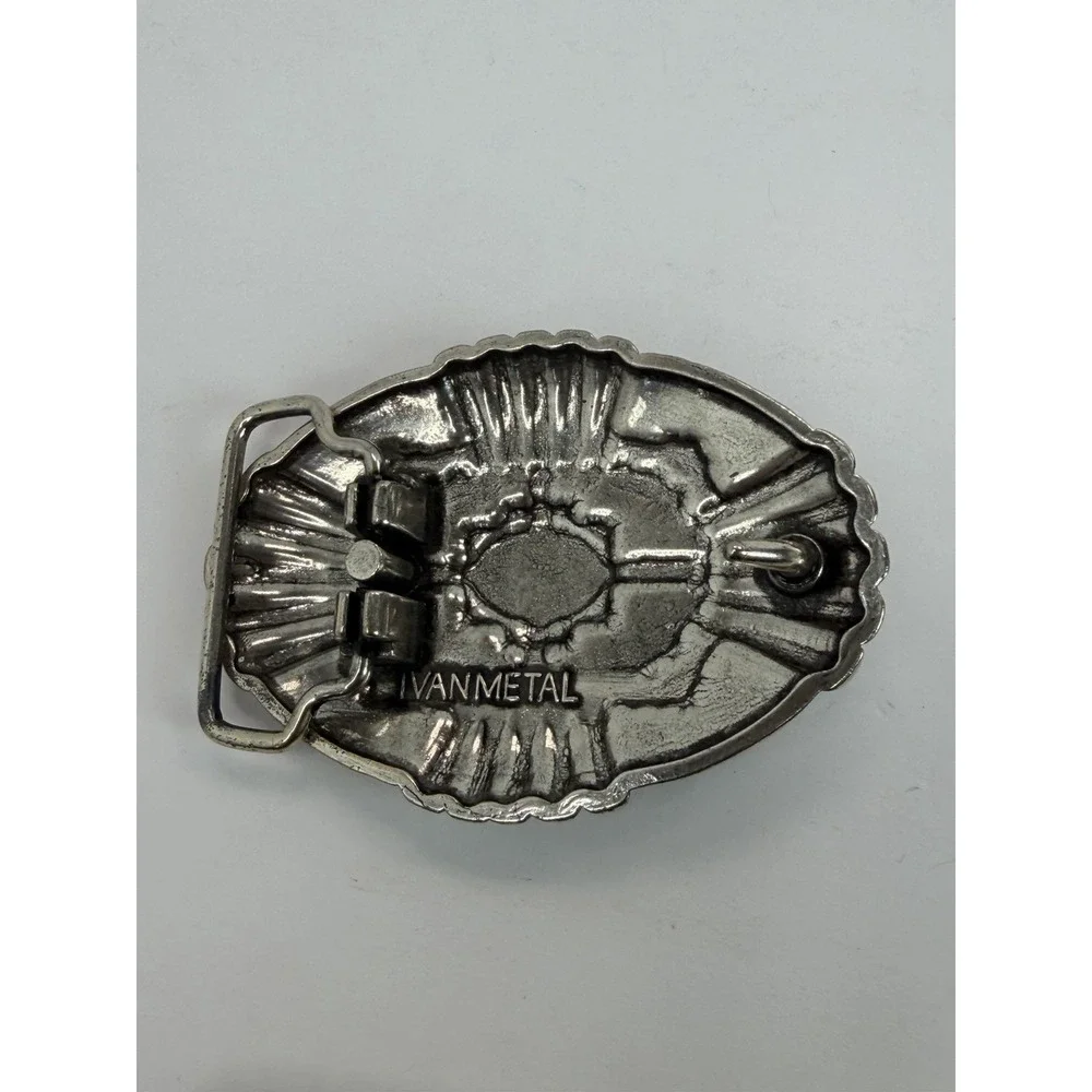 Southwest Style Fashion Belt Buckle Oval Silver Tone + Faux Turquoise Ivan Metal